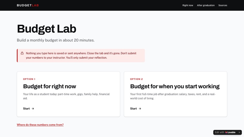 Screenshot of Budget Lab