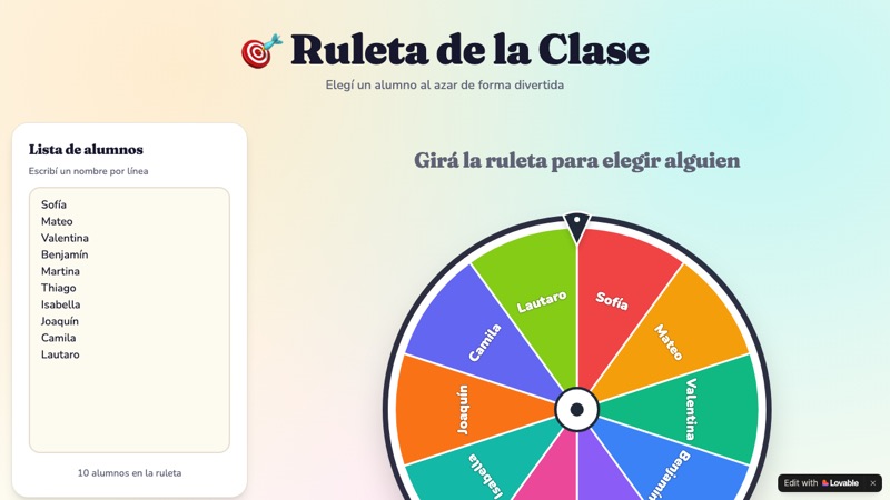 Screenshot of Ruleta de la Clase